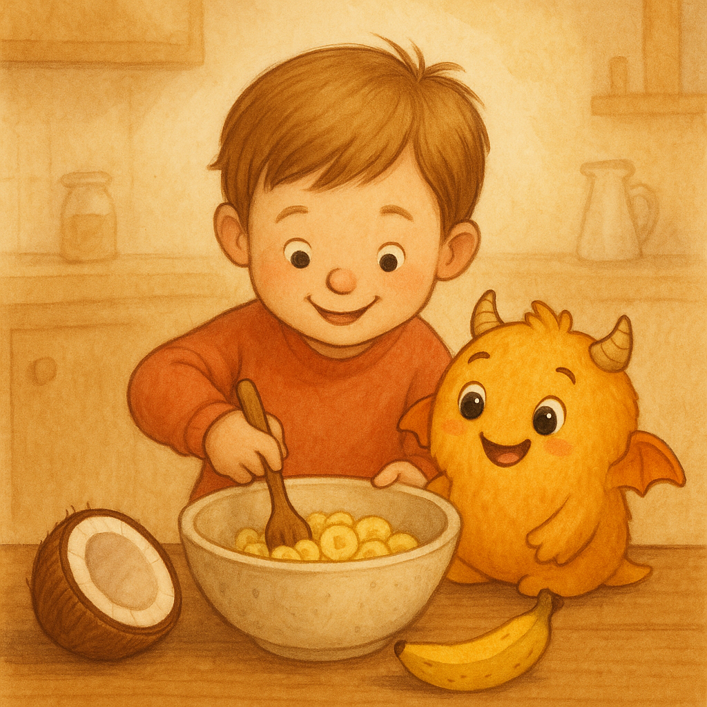 Titelillustration: Gipititi und Noël mit der Kokosnuss